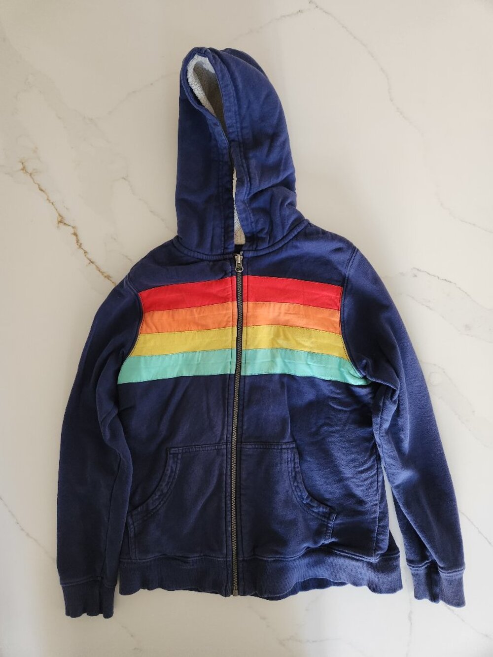 Hanna Anderson Kids Girls Boys Unisex Fuzzy Hooded Zip Hoodie Size 12 YO Blue